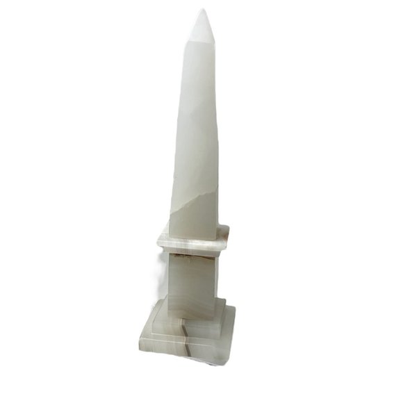 Vintage Cream Alabaster Obelisk Sculpture approx 13" - Picture 2 of 7